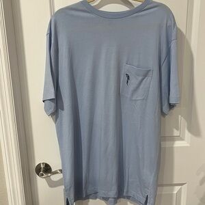 Caribbean Pima Cotton Sky Blue Parrot Embroidered Pocket Short Sleeve Tee